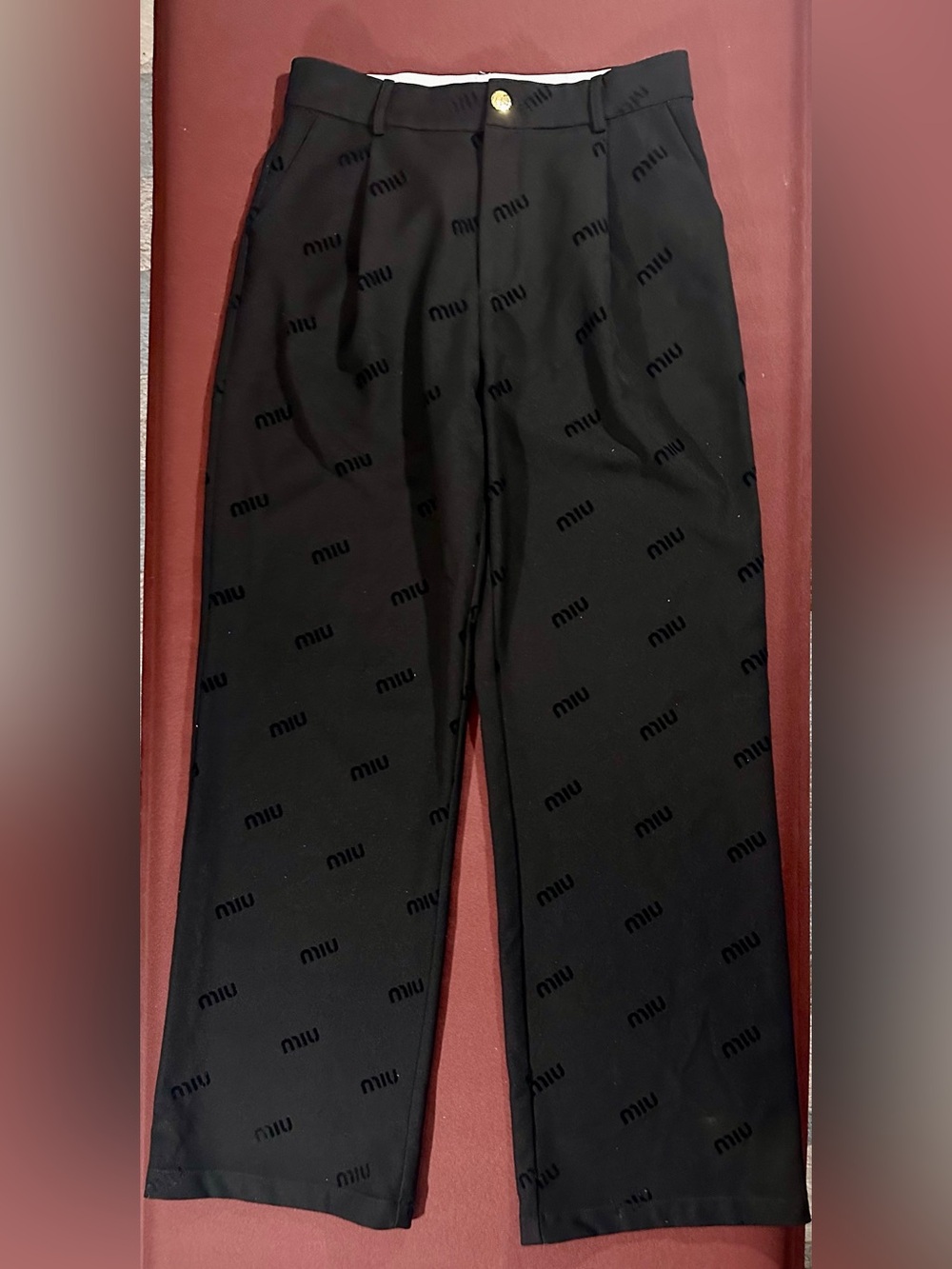Miu Miu Black Tonal Logo Monogram Wide Leg Trousers - 2016 Collection